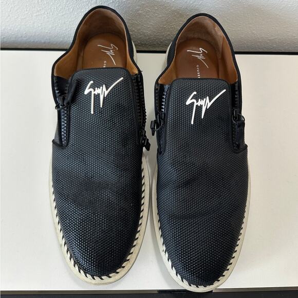 Giuseppe Zanotti Ron Costner Sneaker Black Leather Emboss Cream Side Zip 43 / 10 - Picture 14 of 16